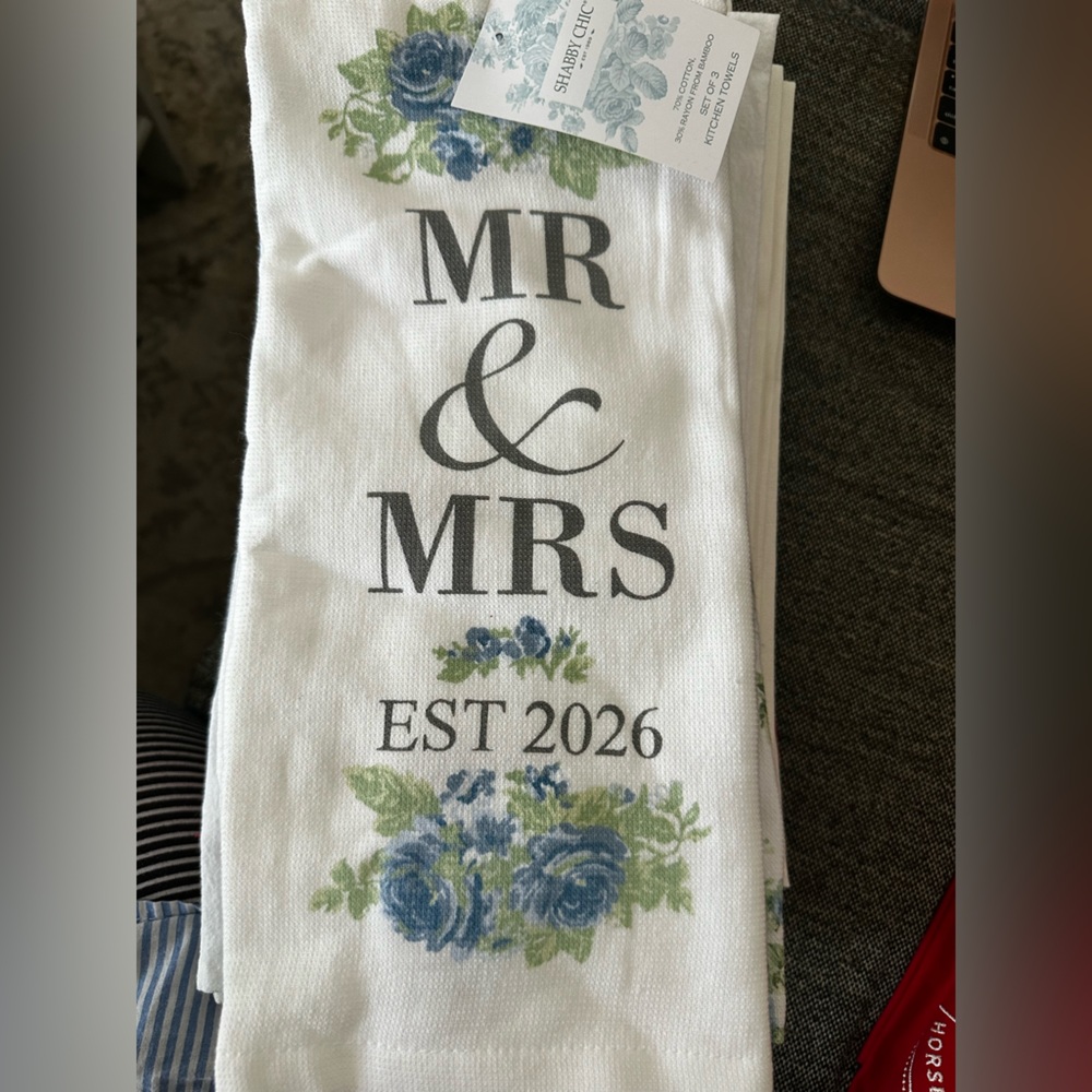 MR and MRS 2026 3 pack Shabby Chic Blue Floral Kitchen Towel